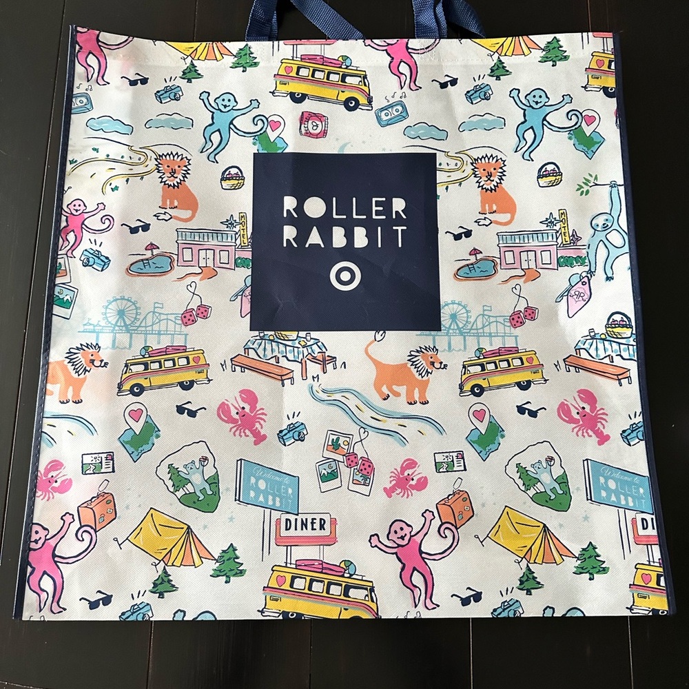 Roller Rabbit Multicolor Novelty Print Tote - Navy Logo